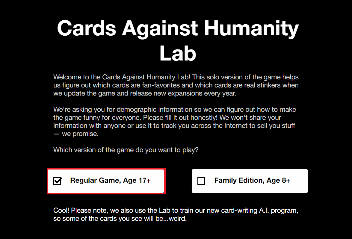 Click on the check box against the version you would like to play.