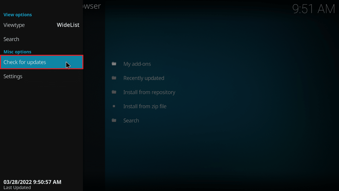 Click on the Check for updates option. How to optimize Kodi