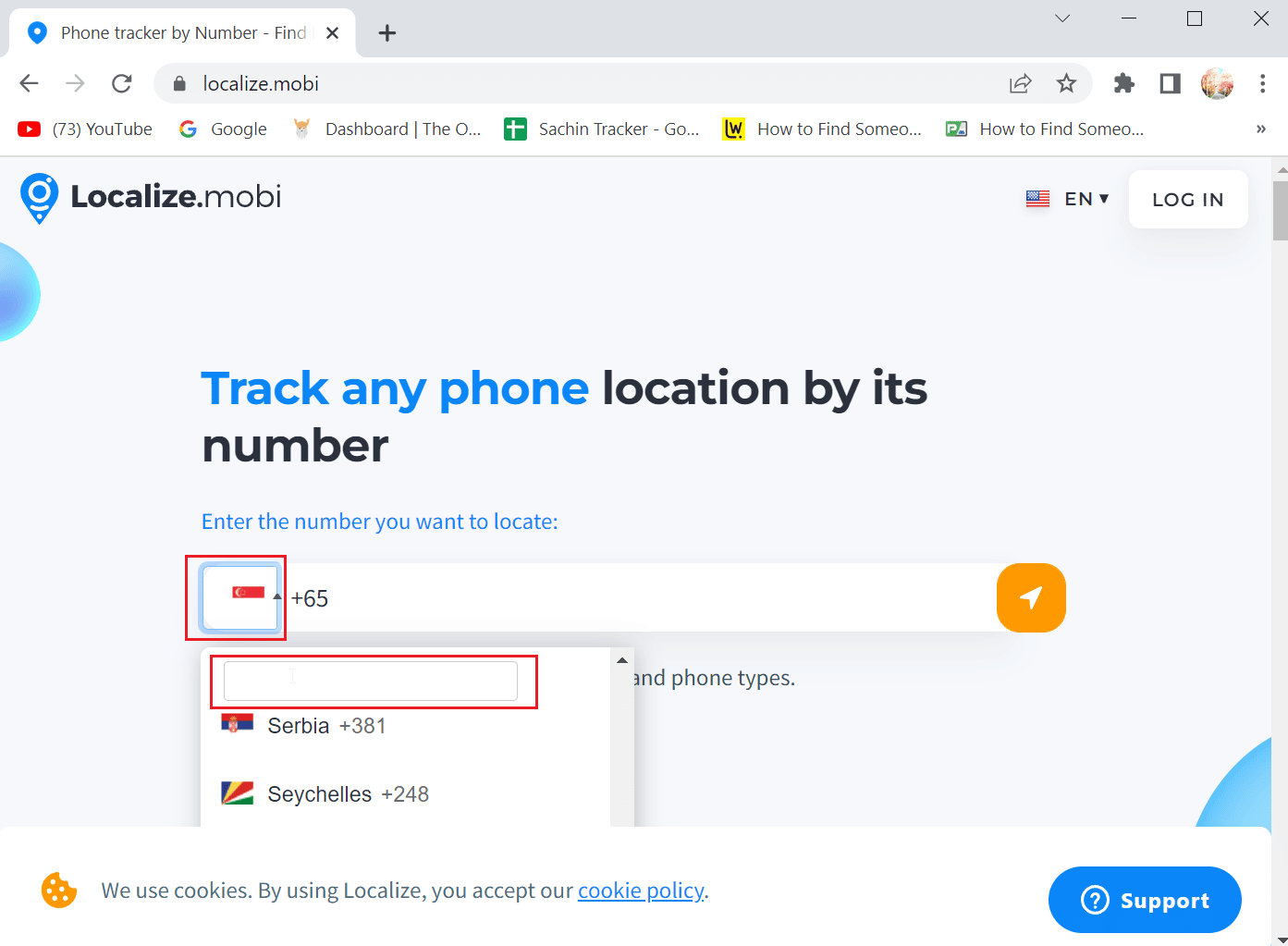 click on the country flag and search for your country and select it