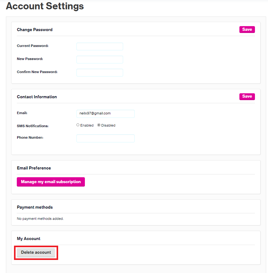 .Click on the Delete account button under My Account at the bottom of the Account settings page | How to Cancel Course Hero Subscription