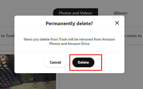 Click on the Delete option to finally delete photos from Amazon Photos.