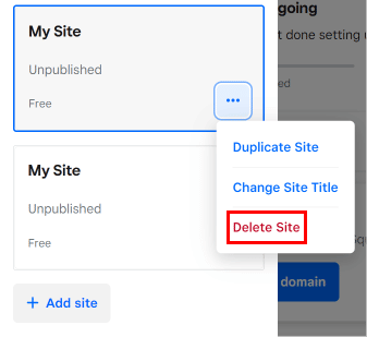 Click on the Delete site option. | How to Delete Weebly Website