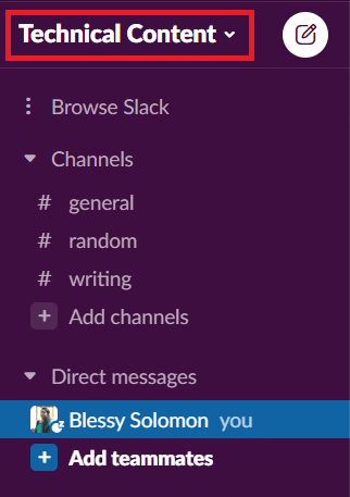 Click on the down arrow next to the workspace name. How to Send GIFs in Slack 