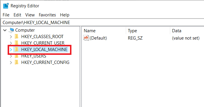 click on the drop-down arrow next to HKEY_LOCAL_MACHINE