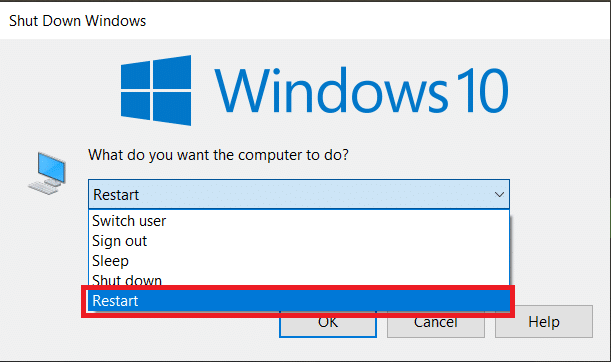 click on the drop down box and select the Restart option