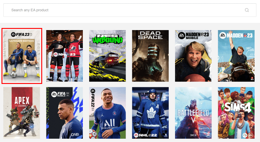 Click on the EA game of your choice.