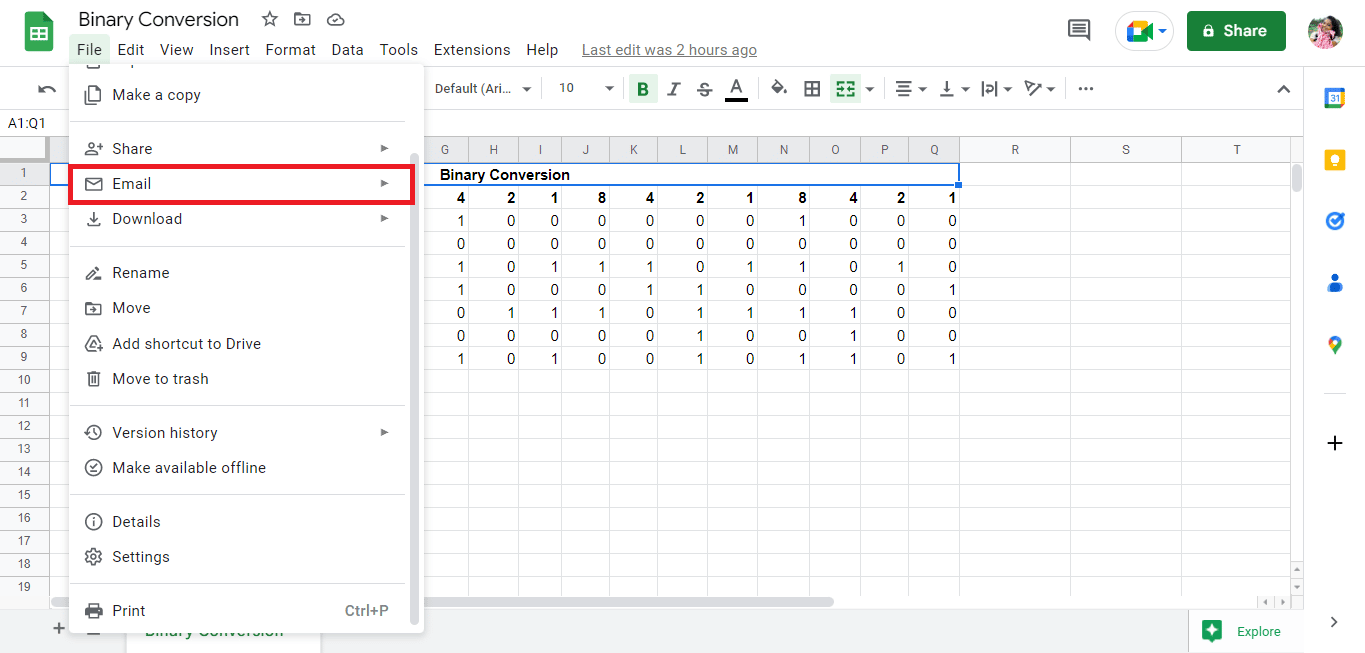 Click on the Email option. 3 Methods to Convert PDF to Google Sheets
