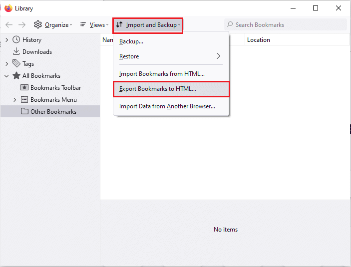 click on the Export Bookmarks to HTML option. Fix Firefox PR END OF FILE ERROR in Windows 10