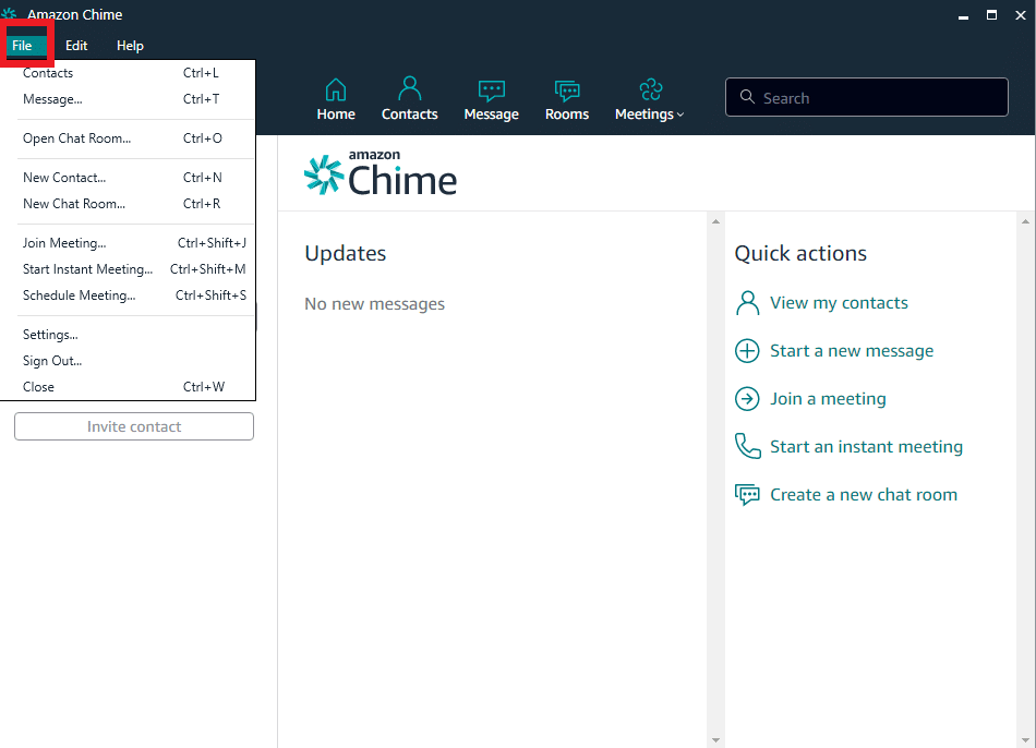 Click on the File option in your Amazon Chime account from the top left corner