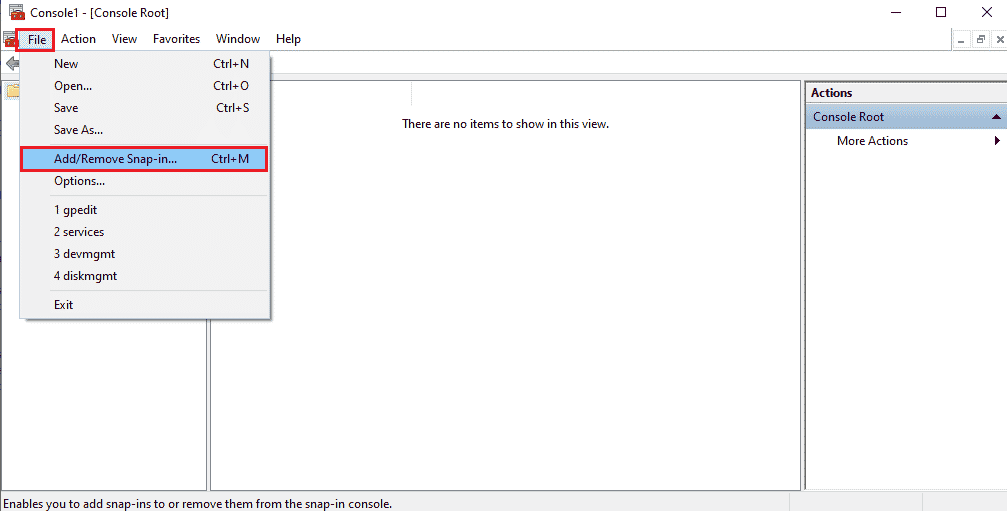Click on the File tab and click on the Add Remove Snap in… option. Fix Remote Desktop Cannot Connect to the Remote Computer