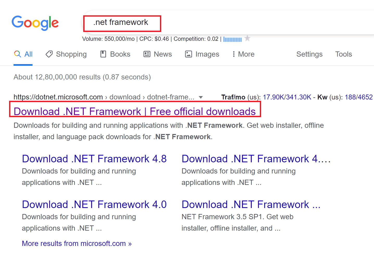 click on the first search result from Microsoft official website titled Download .NET Framework 