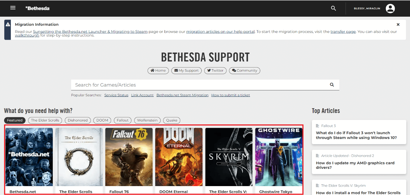 click on the game tile where you face issues | How to Recover Bethesda Account