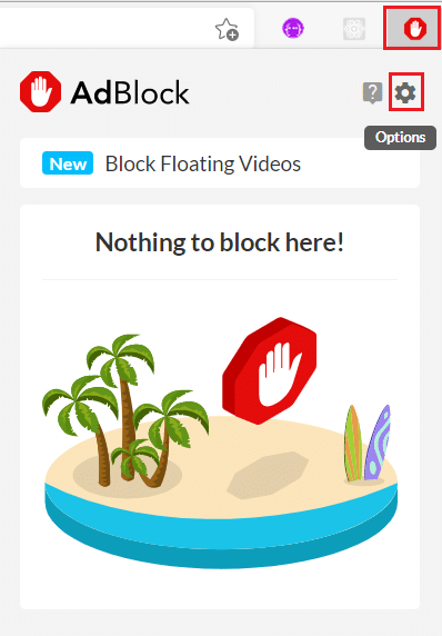 click on the gear icon in the Adblock extension
