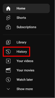 Click on the History option from the options on the left panel.