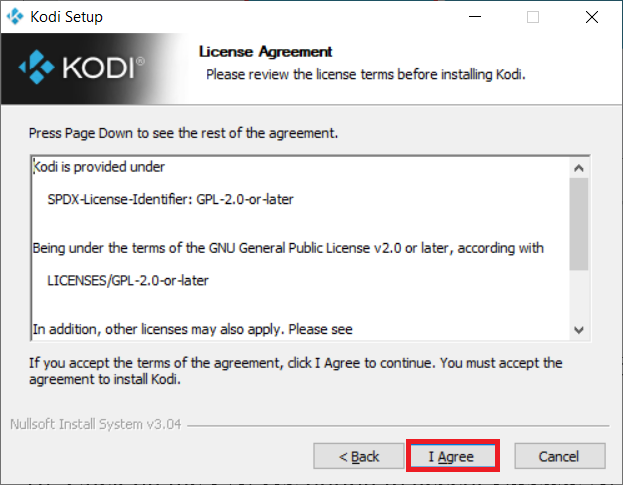 Click on the I Agree option to accept the License Agreement. How to optimize Kodi