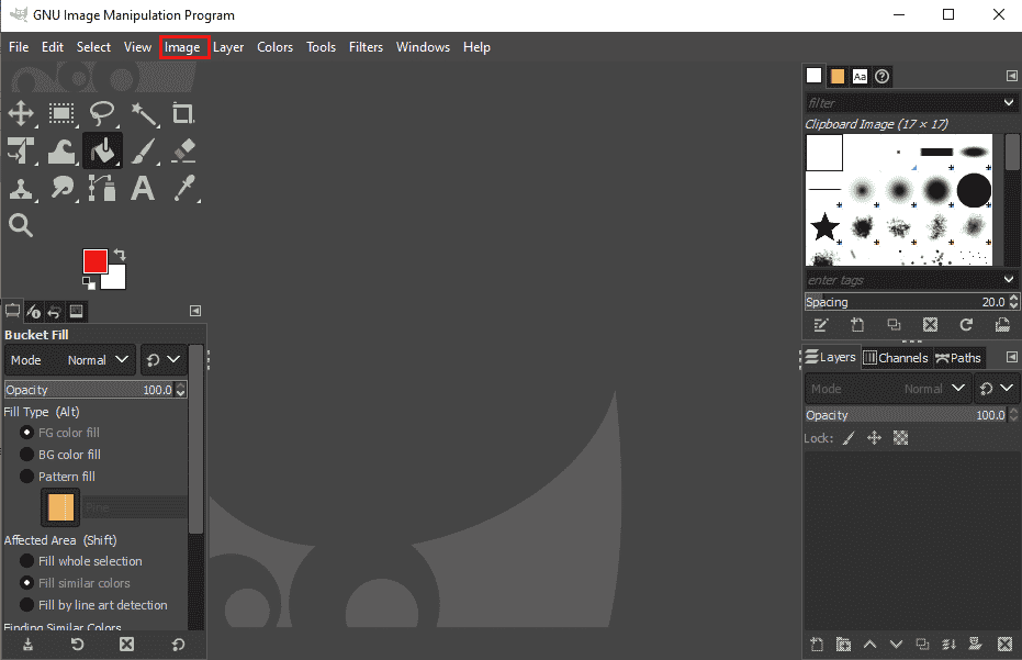 click on the image menu. Fix GIMP Paintbrush Tool Not Working