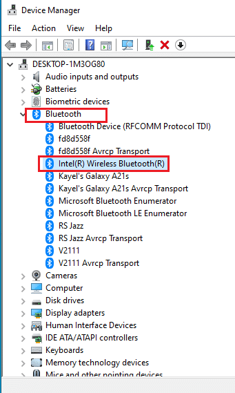 click on the Intel R Wireless Bluetooth R driver