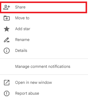 Click on the More actions icon, and then click Share