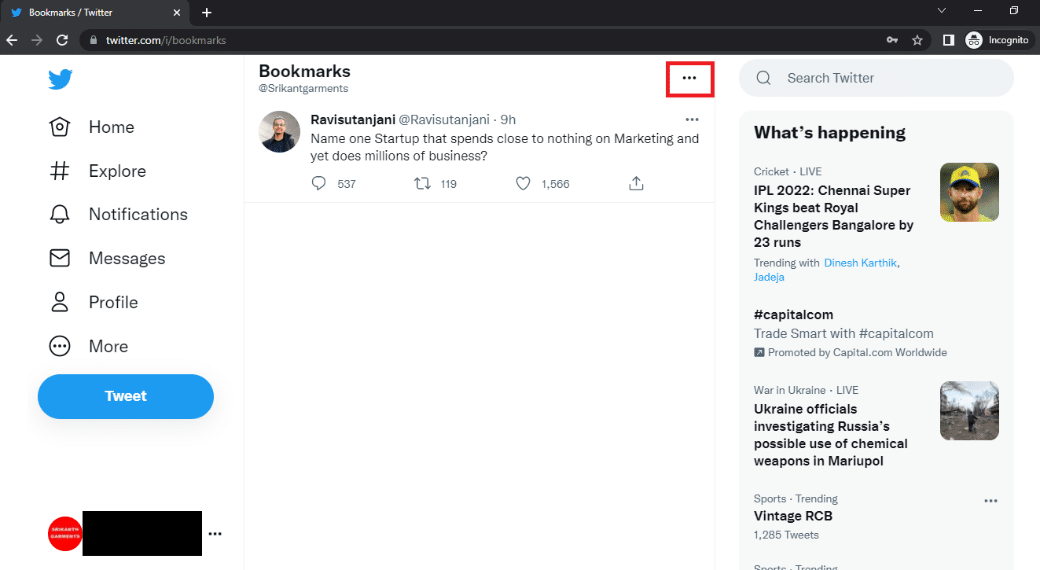 Click on the More button in Twitter Desktop view