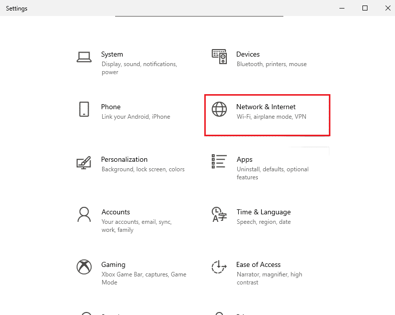 Click on the Network and Internet setting