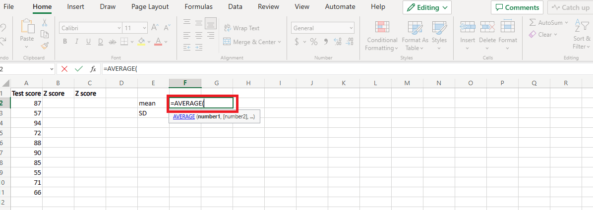 Click on the new cell and type in equal's average. How to Calculate Z Score in Excel