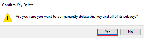 Click on the OK button on the Confirm Key Delete window