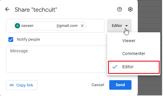  click on the option list next to it and select the Editor option. How to Set Google Sheets Edit Permissions