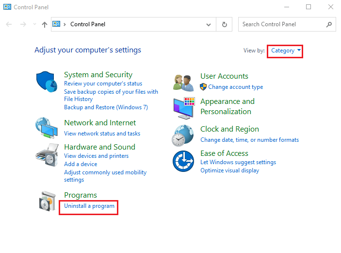 click on the option Uninstall a program in the Programs category. Fix Radeon WattMan Crash on Windows 10