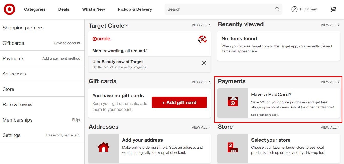  Click on the Payment option to open it. | How to Delete Target Account
