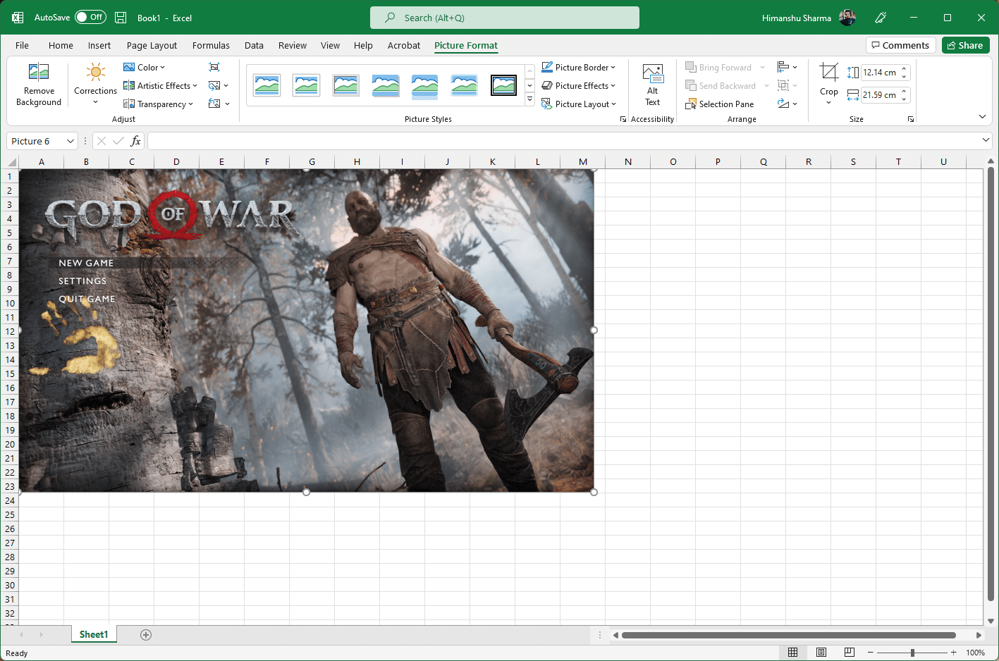After the picture loads on the spreadsheet, click on the picture and hover on any of the corners when you see the cursor turn into an expanding arrow. 