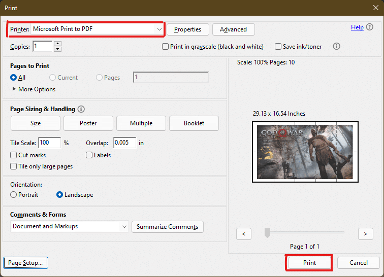 Click on the Print option to start printing after selecting the printer attached to the system by clicking on the drop-down menu beside Printer option. how to print large images on multiple pages Windows 11