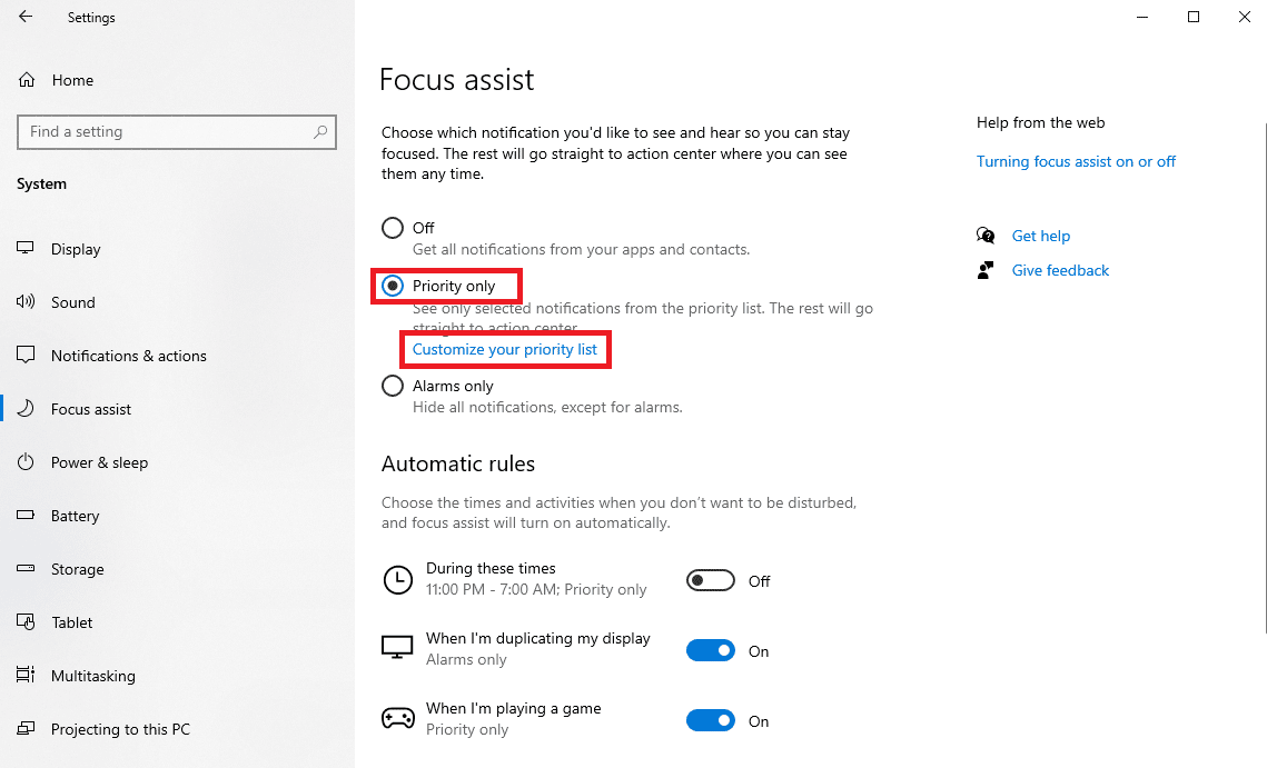 click on the Priority list button and then on Customize your priority list