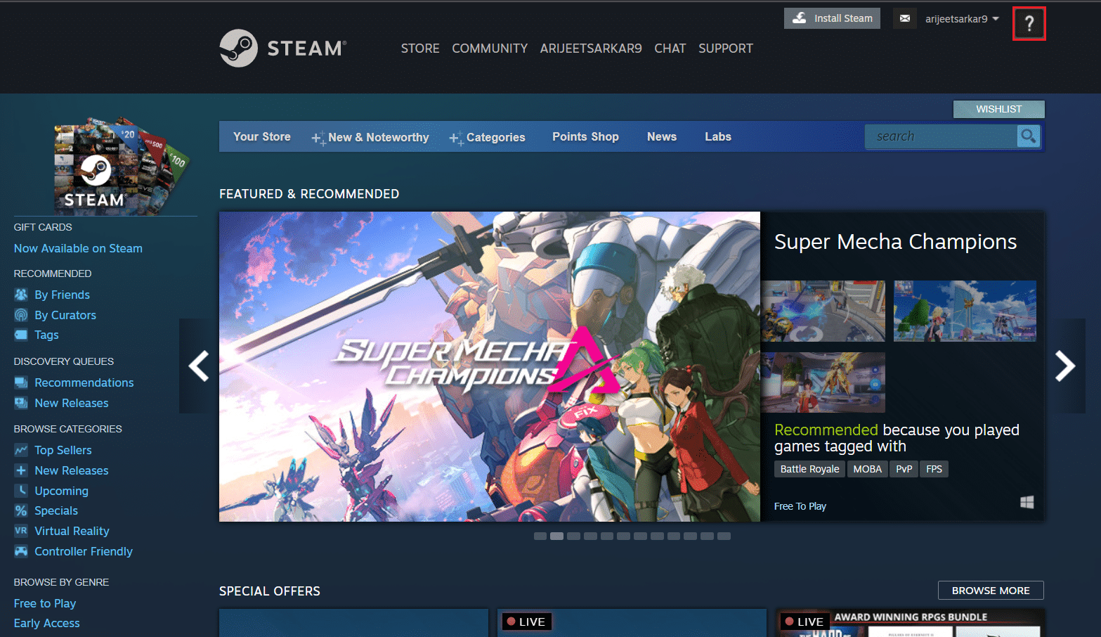 click on the profile avatar at the top left corner of the steam homepage in browser