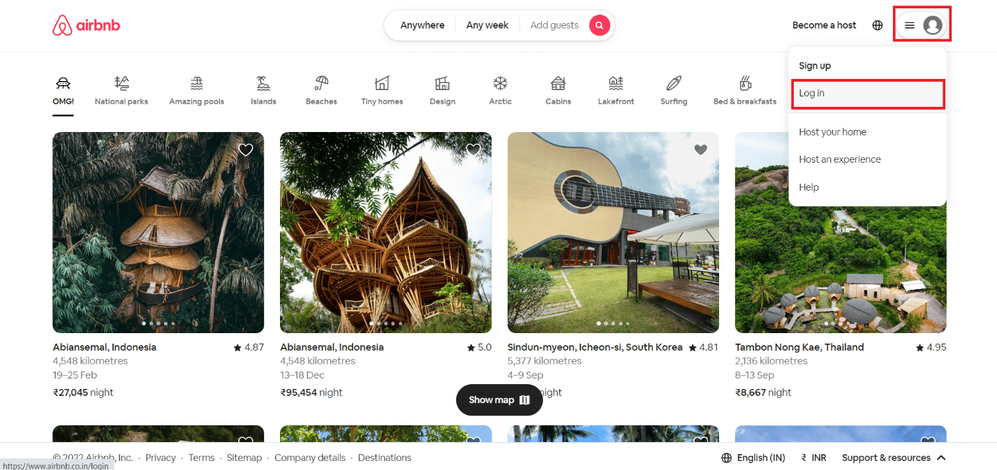 Click on the profile icon at the top right corner and select Log in | How to Delete Message on Airbnb