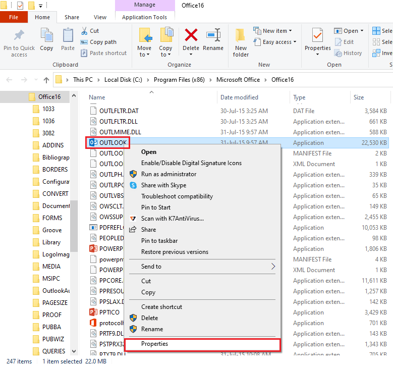 click on the Properties option. Fix Outlook only Opens in Safe Mode on Windows 10