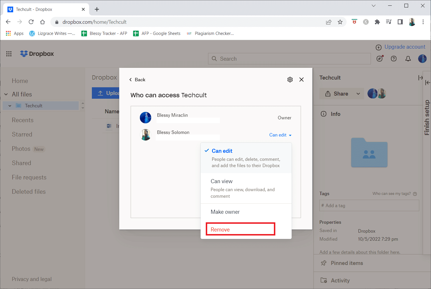 click on the Remove option | How Do I Remove Myself from a Dropbox Group