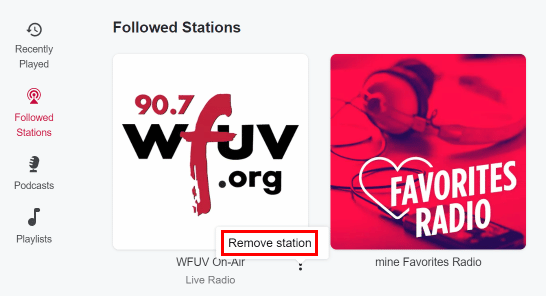 Click on the Remove Station option to remove the station from your list.