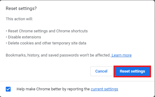 click on the Reset settings to set the browser settings to default. Fix issue in the origin web server and it has become unreachable