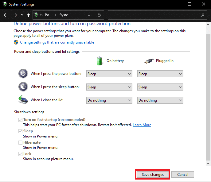 Click on the Save Changes button and close the window. Check if the computer is able to enter sleep mode now. Fix Windows 10 Sleep Mode Not Working