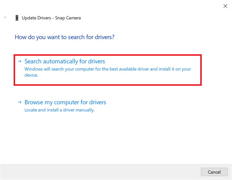 Click on the Search automatically for drivers option in the menu