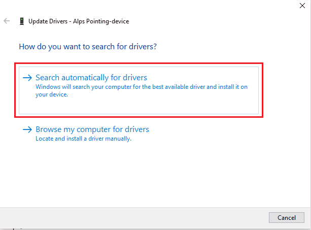 click on the search automatically for drivers 