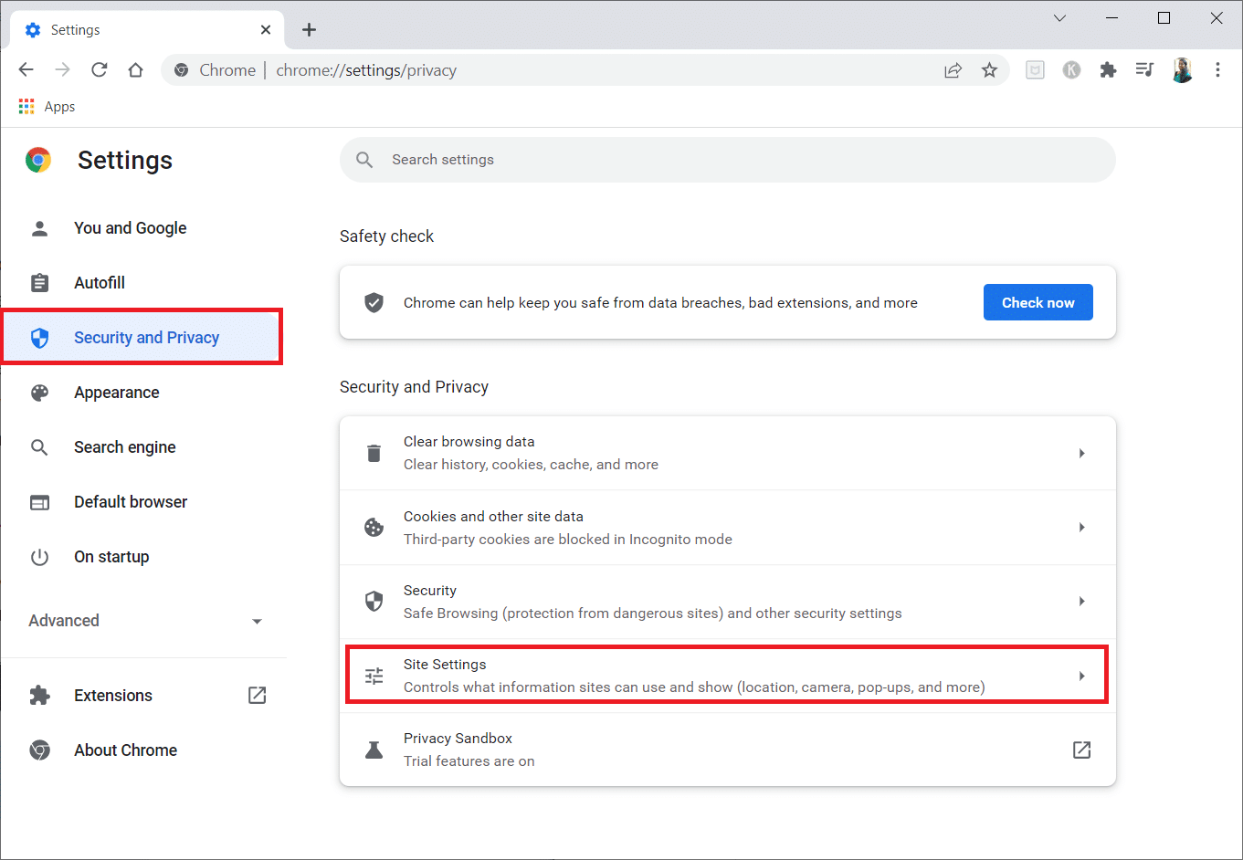 Click on the Security and Privacy tab. Choose the option Site Settings. How to Screen Share Netflix on Discord Without Black Screen