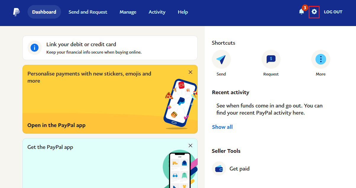 Click on the Settings Gear icon. Fix PayPal Unable to Process Request