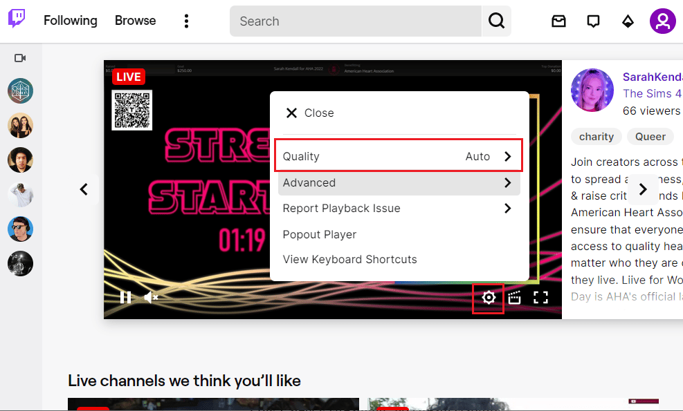 click on the Settings icon at the bottom and click on the Quality option 