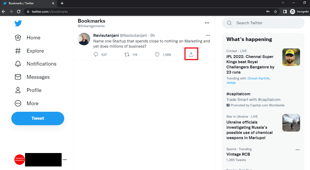 click on the Share button in Twitter Desktop view