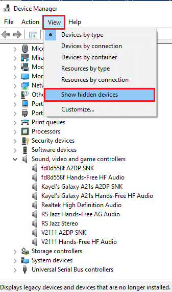 click on the Show hidden devices option. Fix Realtek Audio Manager Not Opening