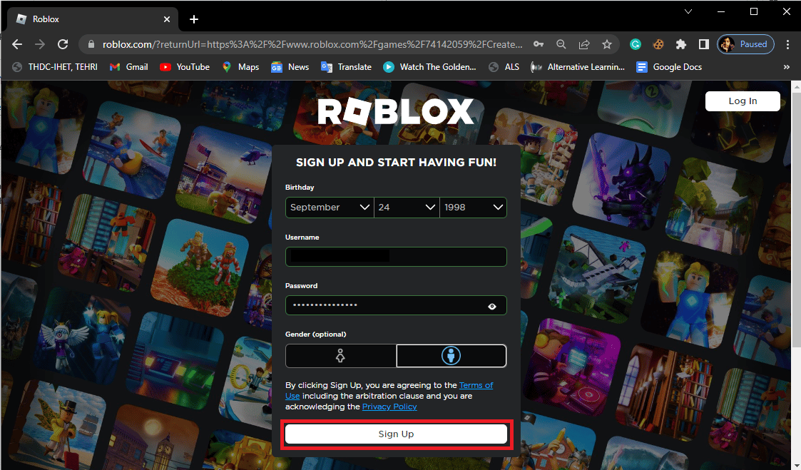Нажмите кнопку «Зарегистрироваться», чтобы создать учетную запись, и следуйте инструкциям на экране, чтобы подтвердить свои данные. Исправьте код ошибки Roblox 103 на Xbox One