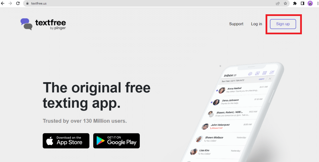 Click on the Sign up option from the top right corner of the page | How to Trace a Text App Number for Free