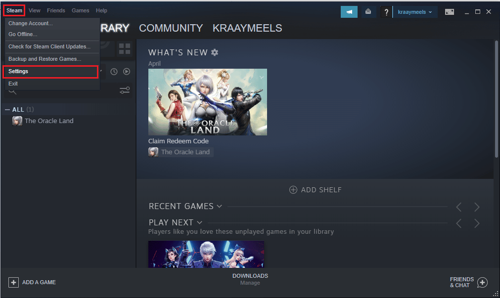 Click on the Steam tab on the top of the home page and click on the Settings tab