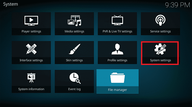 Click on the System settings option. Fix Kodi No Limits Wizard Error